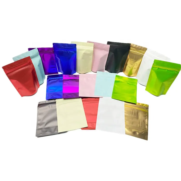 Wholesale Biodegradable Zipper Bag Matte/Glossy Pure Gold Mylar Plastic Stand Pouch for Food Packaging Smell Proof