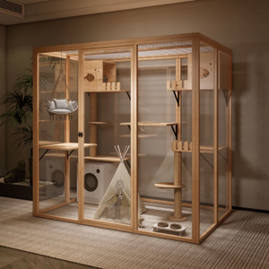 Vente en gros de villa pour chat en bois massif, château robuste pour chat avec poteaux à gratter, hamac, maison de jeu multifonction pour chat, meubles pour animaux de compagnie d'intérieur - Product Image 1
