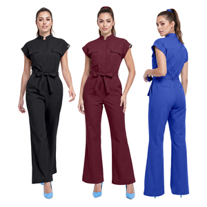 Conjuntos de Uniformes Médicos <span class=keywords><strong>El</strong></span>ásticos de Alta Elasticidad en 4 Direcciones, 92% Poliéster, 8% Elastano, Uniformes Médicos para Mujer, Mono con Cierre Frontal - Product Image 3