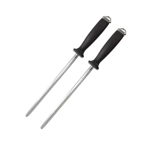 Tige d'affûtage de couteaux en acier au carbone 8 ''9'' 10 ''12'' Acier d'affûtage de couteaux noir professionnel avec crochet de suspension