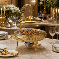 Chauffe-Plat Rond Professionnel FLEY avec Cadre en Acier Inoxydable Doré pour Mariages, Buffets Extérieurs et Événements en Restauration