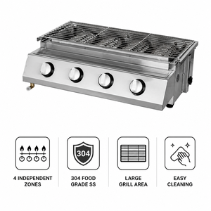 Parrilla de Gas LPG Comercial de Cuatro Quemadores para Barbacoa, Ideal para Asar Filetes, Pollo, Brochetas y Salchichas en Restaurantes, Servicios de Catering y Distribuidores - Product Image 3