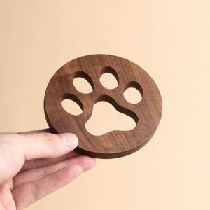 Wholesale Black Walnut Solid Modern Cute Novelty Design Cute <b>Cat</b> Paw Shape Wood Coaster - Product Image 3