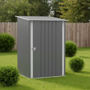 Caseta de Almacenamiento para Jardín Lean To de 3.3x3.4 Pies, Acero Galvanizado, Puerta con Cerradura, Color Gris - Product Image 2