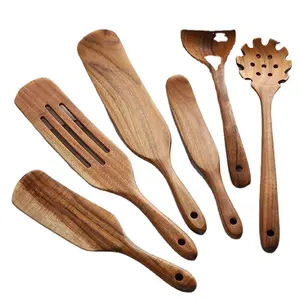 6 pcs Spurtle Set Acacia Wood Cooking Utensils Non Stick Cookware Serving Slotted Spoon Spatula Kitchen Wooden Spurtles