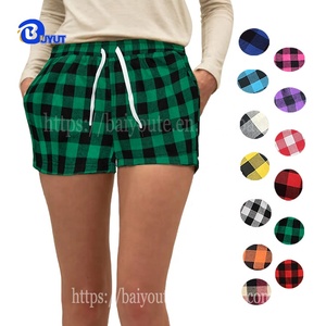 <span class=keywords><strong>Pantaloni</strong></span> <span class=keywords><strong>corti</strong></span> Plaid all'ingrosso della fabbrica modello di bufalo flanella morbida donna LOGO personalizzato etichetta pigiama tasche <span class=keywords><strong>pantaloni</strong></span> - Product Image 2