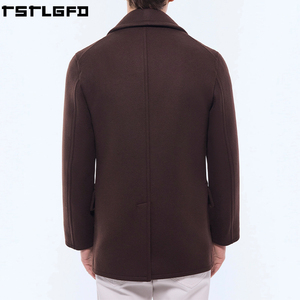 Cut And Sew Wool Blend <b>Overcoat</b> <b>Men</b> Chocolate <b>Brown</b> Double Breasted Notched Lapel Windbreaker Streetwear Manufacturers Bulk - Product Image 3