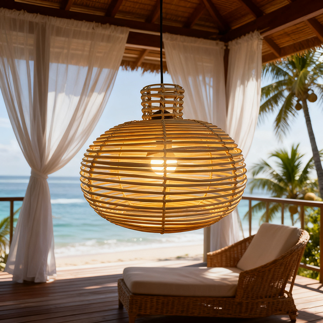 Wicker Rattan Bamboo Chandelier Pendant Lamp with Woven Shade LED Middle Size for Kitchen Island Living Room Farmhouse