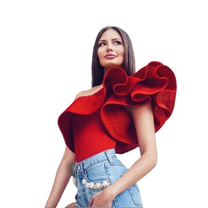 Traje de Baño Enterizo de Poliéster Blanco Asimétrico con Volantes y Hombros Descubiertos, Estilo Body Ajustado, para Playa - Product Image 5