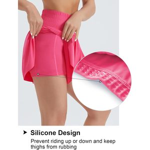 Shorts de course fluides à taille haute pour femme FOXA, 2 en 1, avec jupe-short intégrée pour l'entraînement sportif - Product Image 4