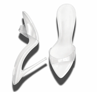 2026 Le Chocolate Patent Mules As Seen on Khloe Sandales à talons hauts pour femme en PVC transparent à talons aiguilles