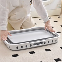 Cesto de Roupa Suja Retangular Vertical Portátil de Plástico Impermeável com Pernas Dobráveis e Três Camadas para Armazenamento no Banheiro