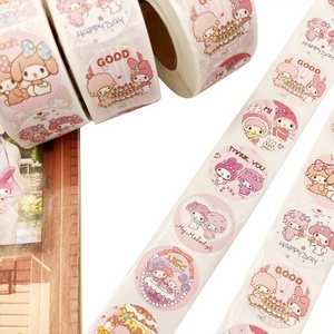 500 Pegatinas Redondas de Dibujos Animados de Doble Cara, Adhesivas, Etiquetas para Juguetes Infantiles, Decoración para Diarios, Rollo - Product Image 1
