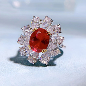 Роскошные женские серебряные красные кольца S925 с сокровищами, 8*10 овальной формы в стиле ретро, изысканные украшения - Product Image 1