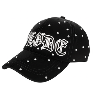 Bán Buôn Tùy Chỉnh Thời Trang Nam Giới Và Phụ Nữ Phổ Chất Lượng Cao Thêu Màu Đen Rhinestone Vá 6 Bảng Điều Chỉnh Bông Mũ Bóng Chày - Product Image 3