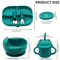 Ensemble de 6 ustensiles d'alimentation pour bébé en silicone, assiette, bol, cuillère, fourchette, design antidérapant, passe au lave-vaisselle, style européen, pour les enfants de 0 à 3 ans