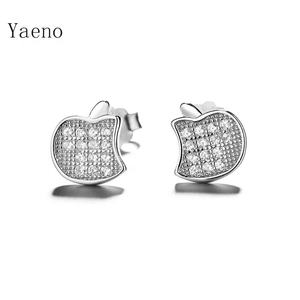 Fábrica al por mayor de plata esterlina 925 corazón pendiente de manzana con una <span class=keywords><strong>mordida</strong></span> pendientes con circonita CZ piedras aguja pendientes para mujer - Product Image 1
