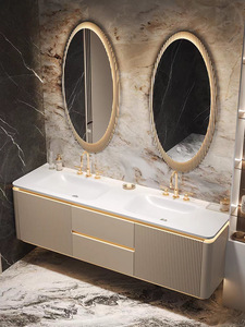 Mueble de tocador de baño de fregadero simple y doble moderno con lavabo de espejo para baños de hotel - Product Image 5