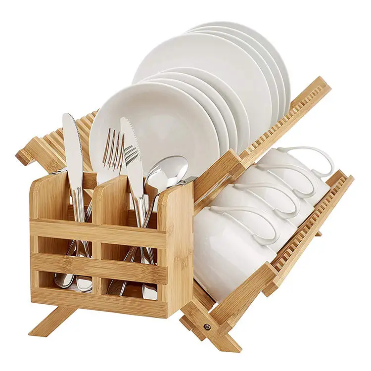 Porte-ustensiles de cuisine en bambou, support de séchage des couverts, porte-ustensiles en bois pour support à vaisselle