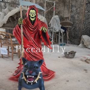 Santa Muerte En Fiber De Verre Finition Faucheuse avec Statue de chien pour la décoration Extérieure - Product Image 3