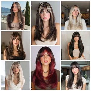 Perruque synthétique Vera, <span class=keywords><strong>cheveux</strong></span> longs et raides, dégradé multicolore, <span class=keywords><strong>frange</strong></span> américaine en forme de huit, couvre-tête complet, haute qualité - Product Image 3