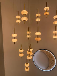 Éclairage personnalisé de luxe lustre suspendu en laiton pour chambre à coucher en marbre rond albâtre pour salon hôtel villa - Product Image 6