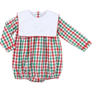 Nouveautés Frères et Sœurs Assortis Plaid Noël Enfants Tenues Barboteuse Col Claudine Coton Personnalisé Petits Garçons Tenues - Product Image 3