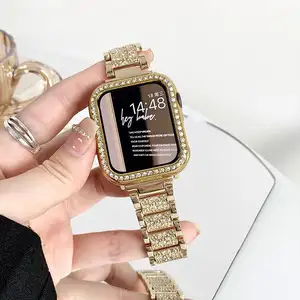 Creative trendy brand Set with rhinestone Stainless steel smartwatch strap for Apple watch