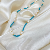 Bijoux à breloques en acier inoxydable plaqué or, collier en pierre bleue, collier ras du cou en perles d'eau douce pour femmes