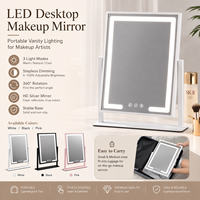 Профессиональное LED-зеркало для макияжа для визажистов, вращающееся на 360°, с 3-цветной сенсорной регулировкой яркости, прямоугольное настольное зеркало для макияжа