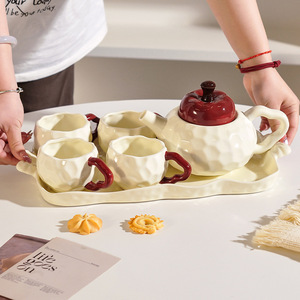 Creative Orange Shaped Ceramic Teapot and Cup <b>Set</b> Cute Apple Porcelain <b>Tea</b> <b>Set</b> with Tray - Product Image 3