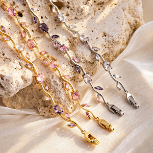 Nouveau style <span class=keywords><strong>de</strong></span> collier pour femme, chaînes <span class=keywords><strong>de</strong></span> mode délicates, pendentif feuille <span class=keywords><strong>de</strong></span> vigne, <span class=keywords><strong>fleur</strong></span> et tulipe en zircon coloré - Product Image 2