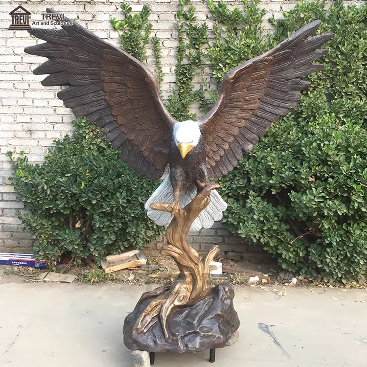 Metal Craft Life Full Size Bronze Animal Bird Sculpture Flying Eagle Statue for Garden