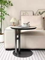 Petite table basse ronde en cuir de selle, base en acier inoxydable à double colonne, style italien pour salon et balcon
