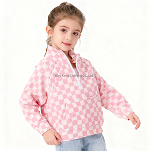 Camiseta de Manga Larga a Cuadros Kerui, Chándal Ligero, Sudadera con Capucha para Niños, Sudadera Cómoda con Cierre de Cremallera para Niñas - Product Image 3