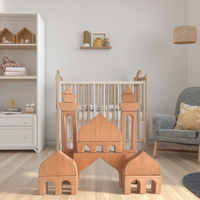 Blocs de construction en bois de mosquée islamique Montessori, jouet éducatif en bois de hêtre naturel pour enfants, cadeau de l'Aïd