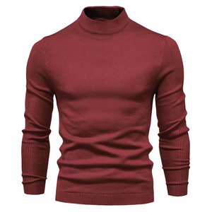 Nouveau pull Slim Fit hommes avec manches longues col montant couleur unie doux cachemire sweat Anti-rides motif décoration - Product Image 1