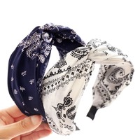 Nouveau Bandeau Imprimé Vintage à Nœud Croisé, Accessoire Cheveux Large et Élégant pour Femme, Style Européen et Américain