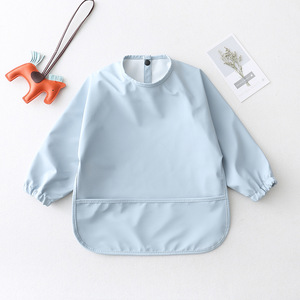 Babero de comedor de PU de manga larga para alimentación antisuciedad súper suave danés para bebés, impermeable, Color sólido, bolsillo de arroz para bebés - Product Image 6