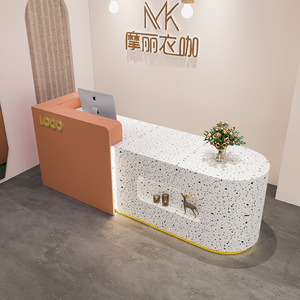 Mostrador de Recepción Moderno con Acabado Lacado y Detalles Metálicos Dorados para Salón de Belleza, Oficina, Vestíbulo de Hotel, Clínica, Spa - Product Image 4