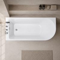 Baignoire murale à faible MOQ avec robinet sur le rebord et douchette à main pour salle de bain droitière, baignoire en acrylique de 150 cm