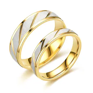 2024 트렌디 한 남여 공용 18K 골드 능직 조각 금도금 반지 스테인레스 스틸 반지 커플 반지 남자 또는 여자를 위한 반지