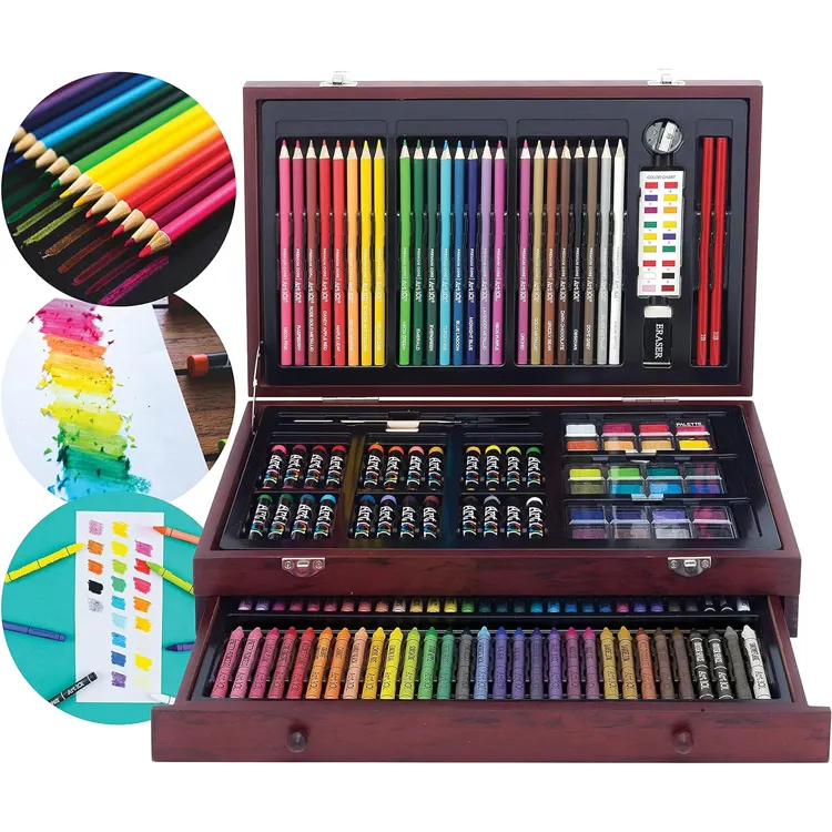 Beste Verkoop Op Maat 146 Stuks Kunst Set Tekening Benodigdheden In Draagbare Houten Kist Voor Kinderen Schilderen School Kunst Sets