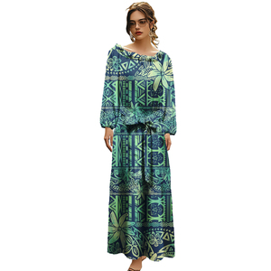 Off Shoulder Eiland Jurken Polynesische Tribale Casual Jurk Tongan Samoan Tapa Bloemenprint On Demand Custom Custom Lange Jurk - Product Image 2