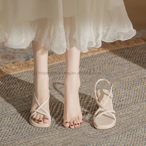 Summer Factory Wholesale Ankle Strap <b>Heeled</b> Sandals for Women New Wear Fairy Wind Thick High Top Soft Flexible Light Weight - Product Image 3