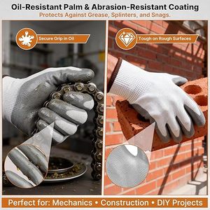 Guantes de Trabajo Recubiertos de Nitrilo Azul Negro, Forro de Nailon y Poliéster, Calibre 13, U3, Guantes de Trabajo Sumergidos en Nitrilo y Poliéster para Construcción - Product Image 5