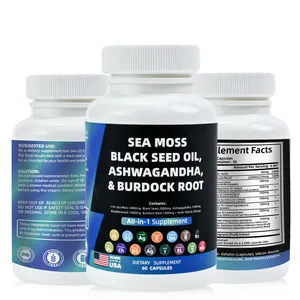 Conception gratuite OEM ODM de capsules véganes personnalisées de mousse de mer avec marque privée capsules de supplément à base de plantes huile de graines noires capsules de mousse de mer biologique