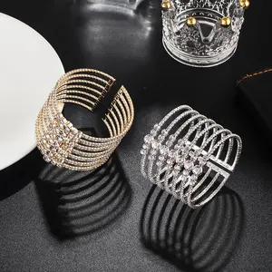 Multi Layer 7 Lines Crystal Diamond Bangles Wide Cuff Crystals Rhinestone Bracelets for Women Jewelry