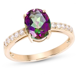 แหวนหมั้นพลอยมิสติกโทแพซทรงรีและพลอยโทแพซสีขาว ชุบทอง 14K บนตัวเรือนเงินแท้ - Product Image 1