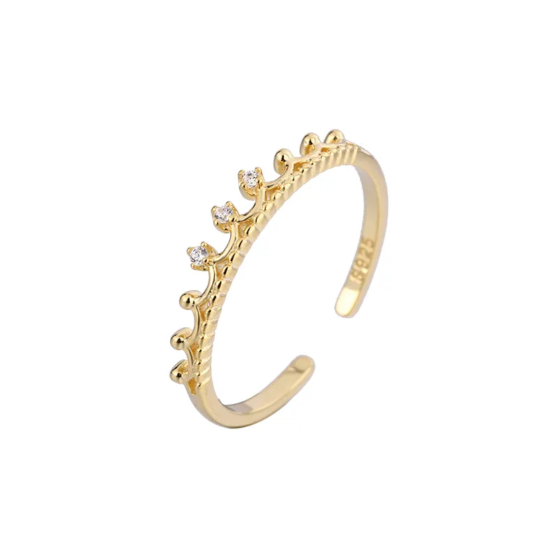 नई 925 स्टर्लिंग चांदी का मुकुट हीरा 18k सोने की प्लेटेड एडजस्टेबल महिलाओं की उच्च गहने अंगूठी